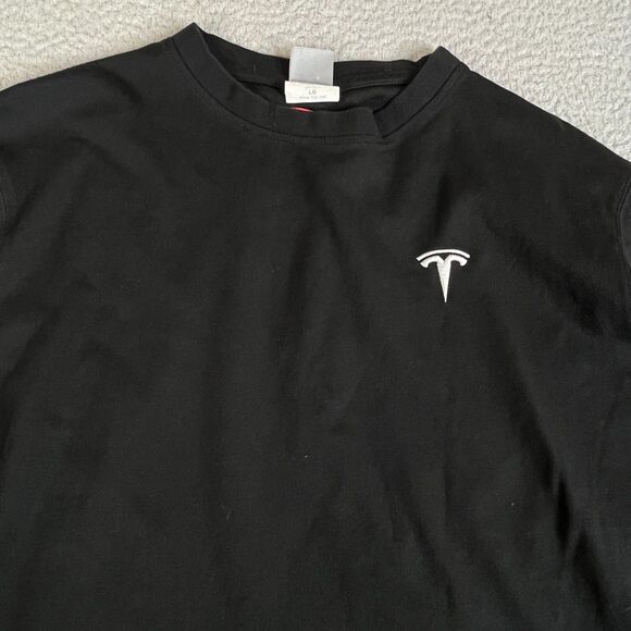Tesla Unisex Sweatshirt L Black Crew Neck Fleece Pullover Embroidered Sweater - Picture 2 of 10